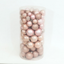 Kerstballenmix100onbreekbareballeninkokermixpoederrozeDecoris-Decoris