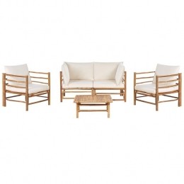 Beliani-CERRETO-Loungeset4-zits-Wit-Bamboehout