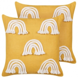 Beliani-LEEA-Sierkussensetvan2-Geel-45x45cm-Katoen