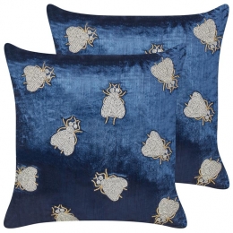 Beliani-PENTAS-Sierkussensetvan2-BlauwZilver-45x45cm-Fluweel