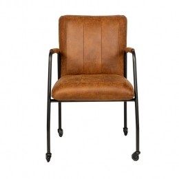 Bronx71EetkamerstoelmetwieltjesMilaeco-leercognac