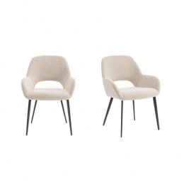 FurnihausEetkamerstoelenmetarmleuningLeviBeigeStof-Setvan2