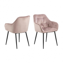 MoalaEetkamerstoel-SetVan2-FluweelRozeMetMatZwartePoten
