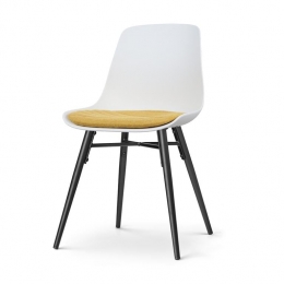 NolonNena-LivEetkamerstoelWit-Okergeel-ZwarteHoutenPoten