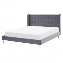Beliani-FORBACH-Tweepersoonsbed-Grijs-160x200cm-Fluweel