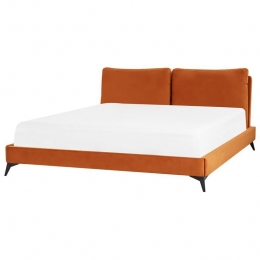 Beliani-MELLE-Tweepersoonsbed-Oranje-180x200cm-Fluweel