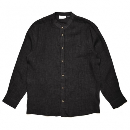 Mazine-StandCollarLinenShirt-OverhemdmaatMzwart