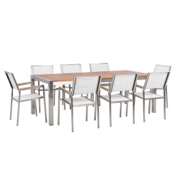 Beliani-GROSSETO-Tuinsetvoor8-Wit-RVS