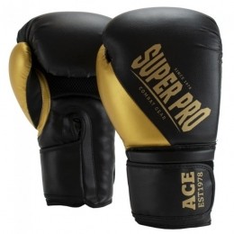 SuperProCombatGearAceKickBokshandschoenen-ZwartGoud-16oz