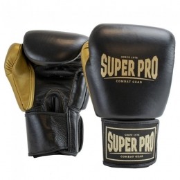SuperProCombatGearEnforcerLederenThaiBokshandschoenen-ZwartGoud-10oz