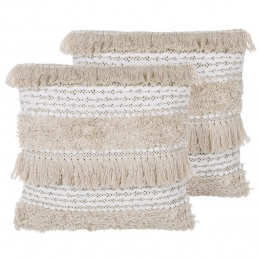 Beliani-VILLUR-Sierkussensetvan2-Beige-45x45cm-Katoen