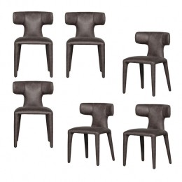 WOOODPermitEetkamerstoelen-Leerlook-ZwartGrijs-Setvan6