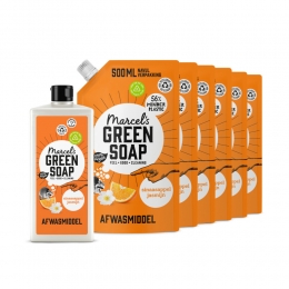MarcelsGreenSoapAfwasmiddelSinaasappelJasmijn6NavullingenPakket