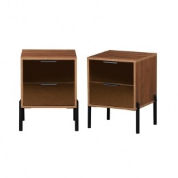 sweeek-Vintagenachtkastjemet2ladenhouteffectenrookkleurig