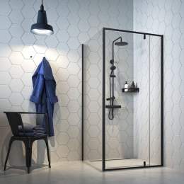 SealskinContourDouchecabinemetDraaideur90x90cm6mmHelderglasMatZwart