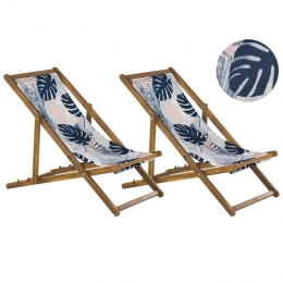 Beliani-ANZIO-Strandstoelsetvan2-LichthoutBlauwPalm-Polyester