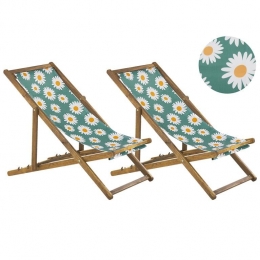 Beliani-ANZIO-Strandstoelsetvan2-LichthoutGroenBloemen-Polyester