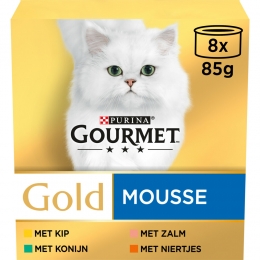 6xGourmetGoldMousseKip-Zalm-Niertjes-Konijn8x85gr