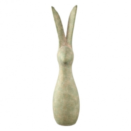 PTMDRemyGreenCementRabbitShapedStatueEarsUpXL