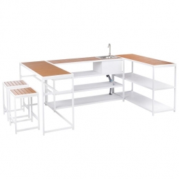 Beliani-AVETRANA-Buitenkeukensetkraanbar-LichthoutWit-Staal