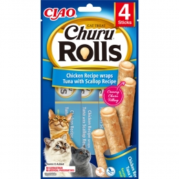 12xCiaoKattensnackChuruRollsTonijn-SintJacobsschelp40gr