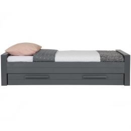 WOOODDennisBedInclBedladeLattenrol-Grenen-Staalgrijs-219x95