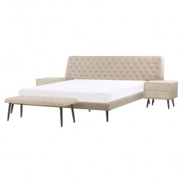 Beliani-ESSONNE-Slaapkamerset-Beige-160x200cm-Kunstleer