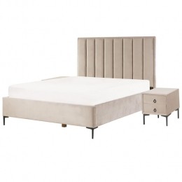 Beliani-SEZANNE-Slaapkamerset-Taupe-160x200cm-Fluweel