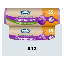 12xSwirlPedaalemmerzakkenGeparfumeerdVanilleLavendelmetTrekband35liter9stuks