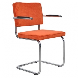 ZuiverRidgeEetkamerstoelmetArmleuningen-Ribstof-Oranje