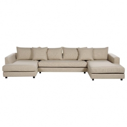 Beliani-LILVIKEN-BankU-vormig-Beige-5persoons-Polyester