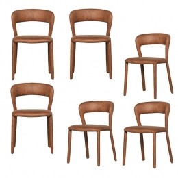 WOOODNobleEetkamerstoelen-Leerlook-Cognac-Setvan6