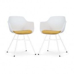 NolonNoa-LizEetkamerstoelWit-OkergeelKussen-Wit-SetVan2