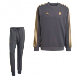 adidasManchesterUnitedTerraceIconsCrewTrainingspakDonkergrijsGoud
