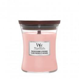 WoodWickGeurkaarsMediumPressedBloomsPatchouli275gr