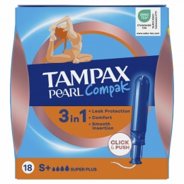 8xTampaxPearlCompakSuperPlusTamponsmetInbrenghuls18stuks