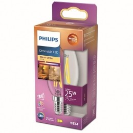 PhilipsLEDKaarsTransparant-25W-E14-Dimbaarwarmwitlicht