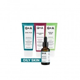 QAOilySkin-Reinigingsgel1x125mlExfoliant1x75mlGezichtsserum1x30mlMoisturiser1x75ml-Pakket