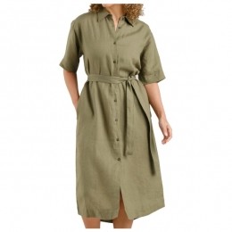 DEDICATED-WomensShirtDressRipaLinen-JurkmaatSolijfgroen