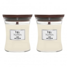 2xWoodWickGeurkaarsMediumLinen275gr