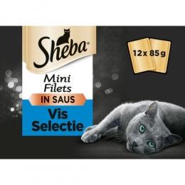 4xShebaMiniFiletsAdultKattenvoerNatvoerVisSelectieMaaltijdzakjes12x85gr