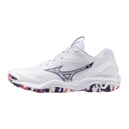 MizunoWAVESTEALTH6HandbalschoenenWitVioletIndigoCamelliaRosDamesMaat430
