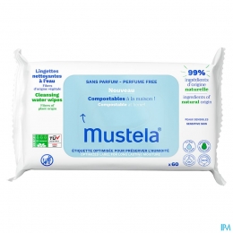 MustelaReinigendeDoekjesWaterZonderParfum60Stuks