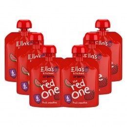 6xEllasKitchenKnijpzakjeFruitSmoothie6mBanaanAardbeiAppelFramboosWatermeloen90gr