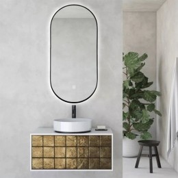 SaniclearParmaBlackovalespiegelmetLED-verlichtingenspiegelverwarming100x50cmmatzwart