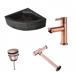 LambiniDesignsCornernatuursteenfonteinsetmetkoperkraanentoebehoren