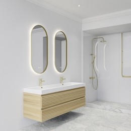 SpiegelGlissDesignAura40x100cmMatGoudOvaalMetLEDVerlichtingGeintegreerdeSpiegelverwarming