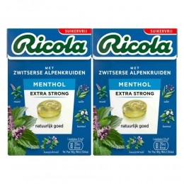 2xRicolaMentholExtraStrongSuikervrijDoosje50gr