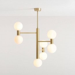 ALDEXHanglampFlare7-lampsmessingopaalwitglas