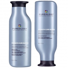 PureologyStrengthCureBlondeShampooandConditionerStrengtheningBundleforDamagedBlondeHairwithVeganFormulas